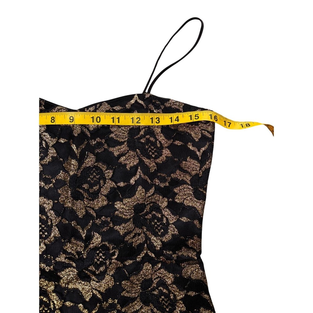 Coquette Dark Romancer Gold Metallic Lace Bodycon Mini Dress Small Black Vintage - Picture 10 of 13
